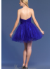 Royal Blue Tulle Beaded Semi-sweetheart Neckline Knee Length Prom Dress 